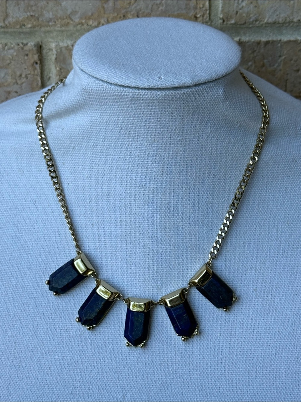 LOFT Gold-Tone Necklace with Deep Blue Stone Drops